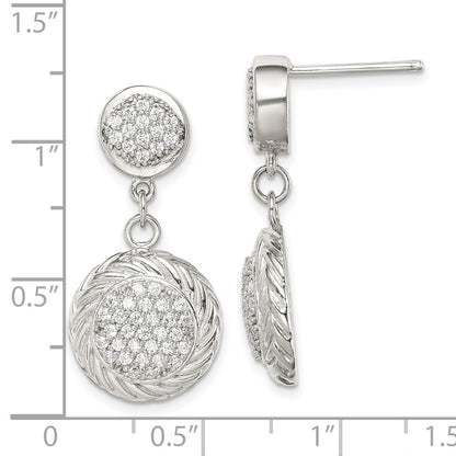 Sterling Silver Cz Circle Dangle Earrings