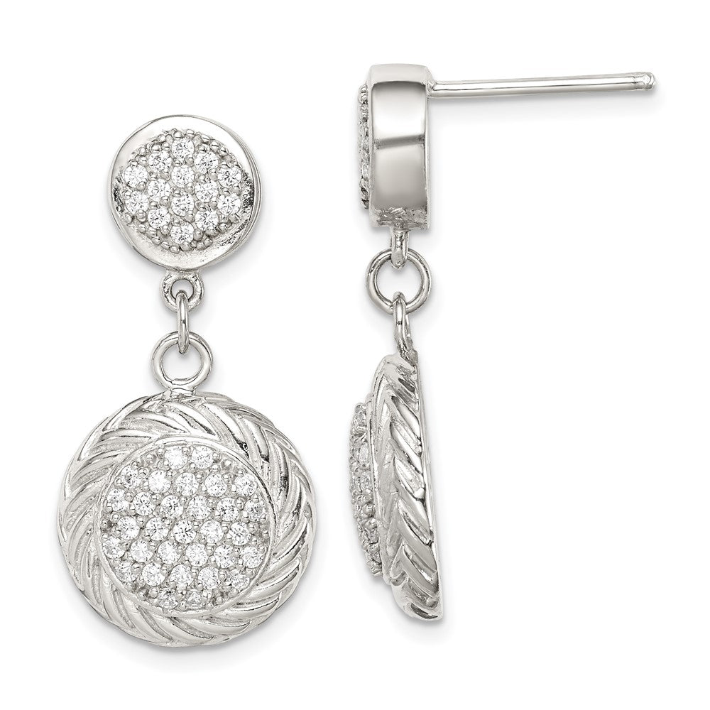 Sterling Silver Cz Circle Dangle Earrings