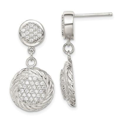 Sterling Silver Cz Circle Dangle Earrings