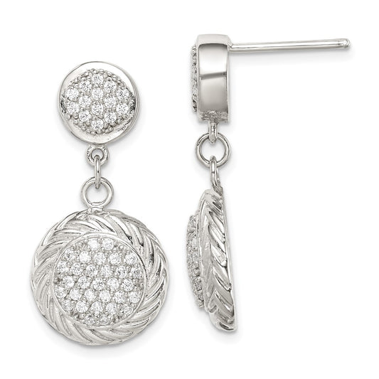 Sterling Silver Cz Circle Dangle Earrings