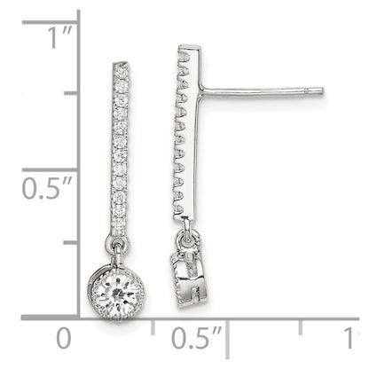 Sterling Silver Rhodium-Plated Polished Cz Bar Post Dangle Earrings