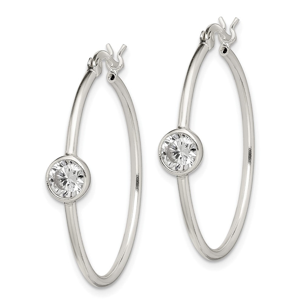 Sterling Silver Cz Polished Hoop Earrings
