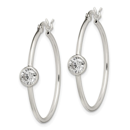 Sterling Silver Cz Polished Hoop Earrings