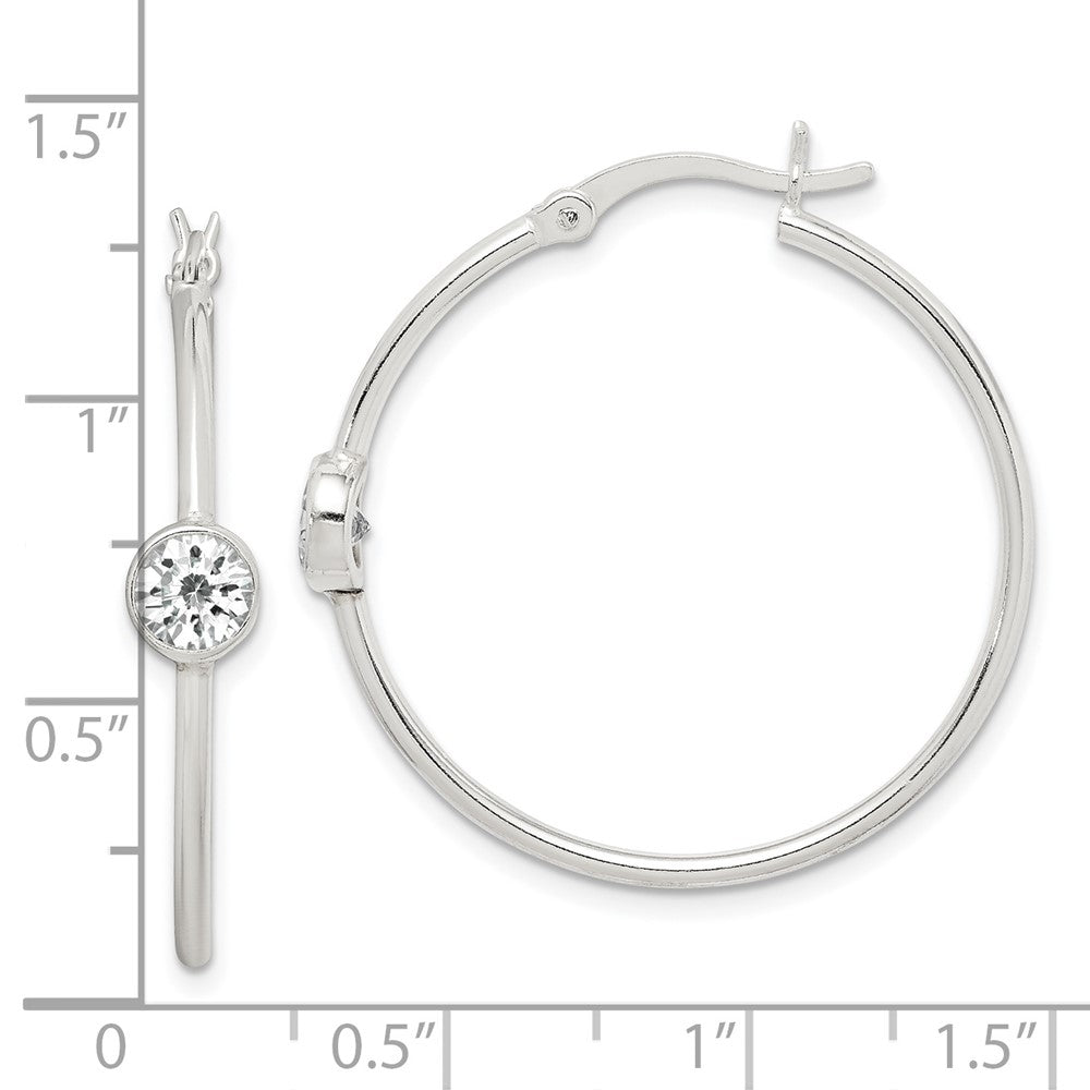 Sterling Silver Cz Polished Hoop Earrings