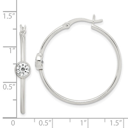Sterling Silver Cz Polished Hoop Earrings