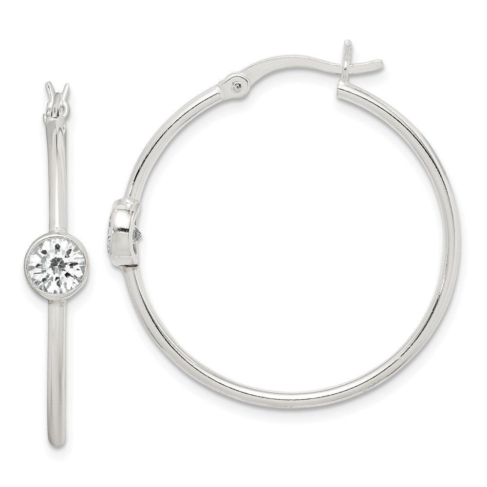 Sterling Silver Cz Polished Hoop Earrings
