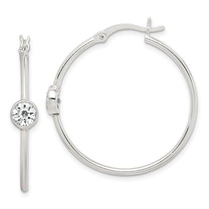 Sterling Silver Cz Polished Hoop Earrings