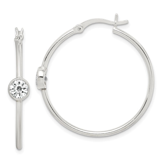 Sterling Silver Cz Polished Hoop Earrings