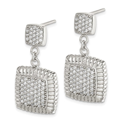 Sterling Silver Cz Square Dangle Earrings