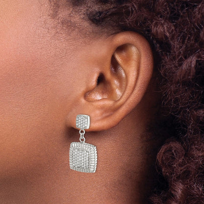 Sterling Silver Cz Square Dangle Earrings