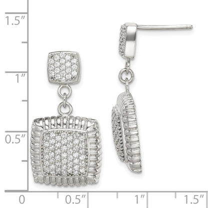 Sterling Silver Cz Square Dangle Earrings