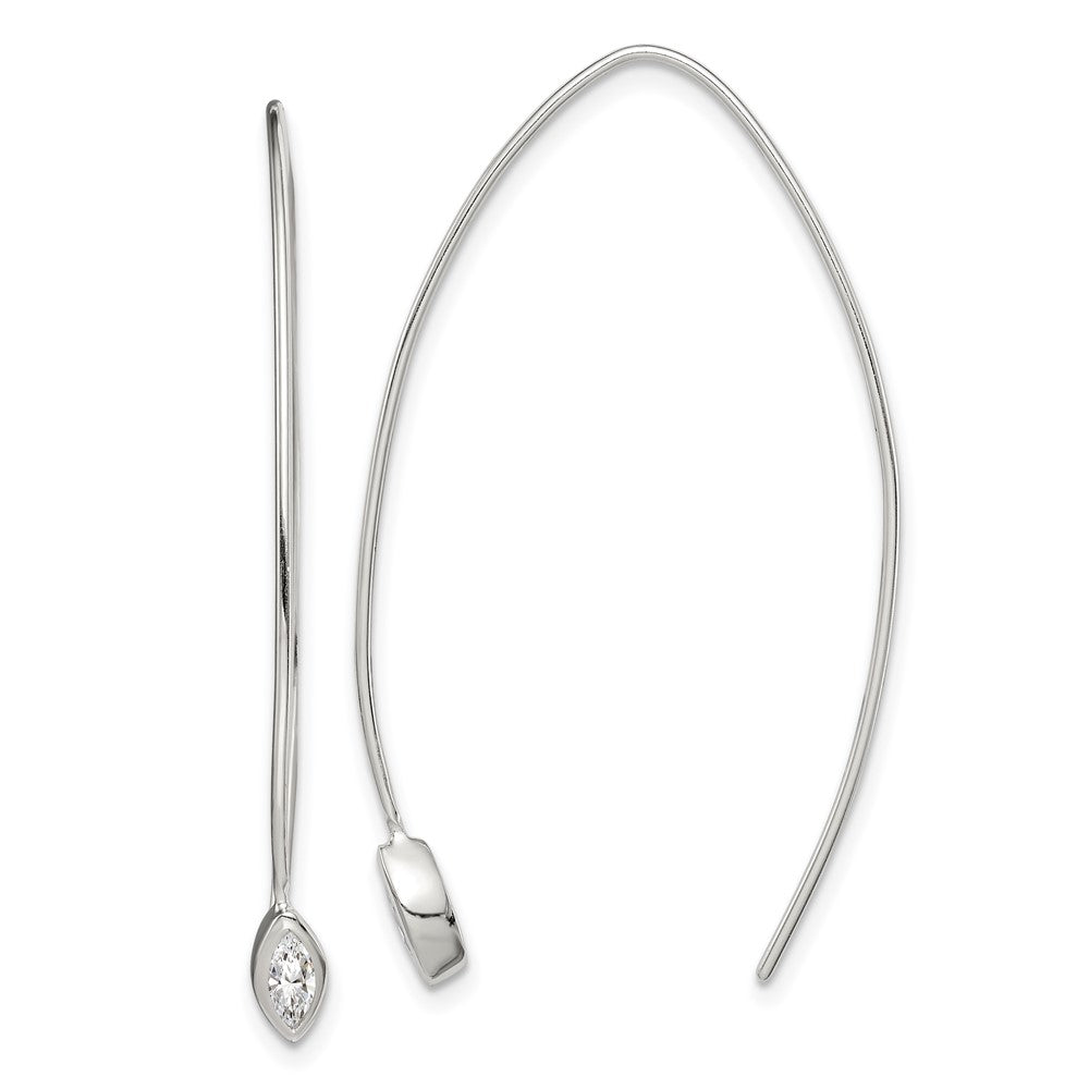 Sterling Silver Oval Cz Threader Earrings