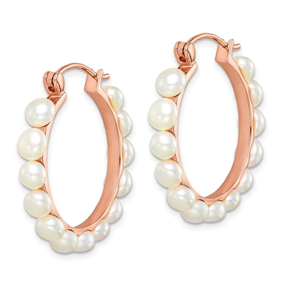 Ss/Gold Plated Sterling Silver Rose-Tone 18K Flash-Plated 4-5mm Hoop Fwc Pearl Earrings