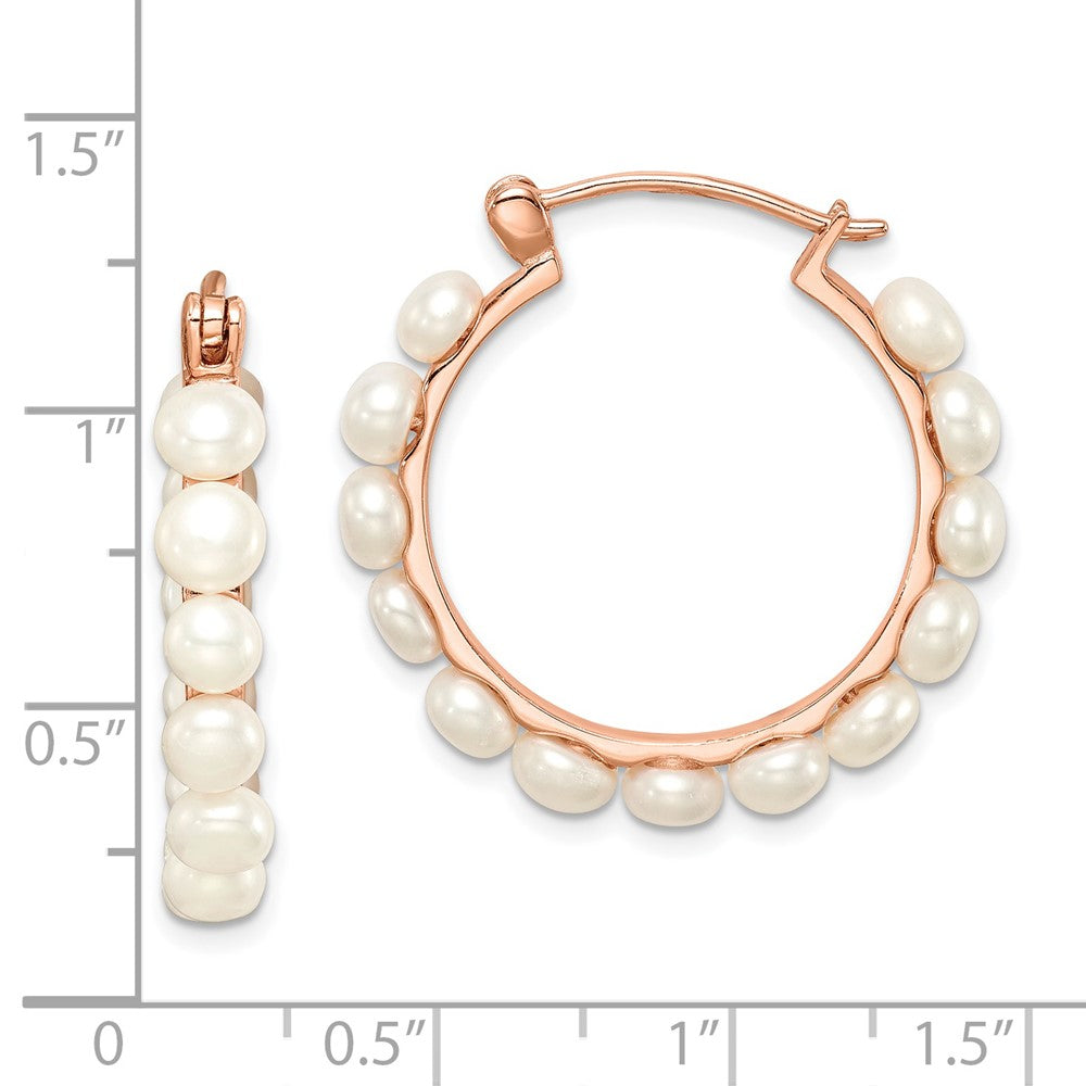 Ss/Gold Plated Sterling Silver Rose-Tone 18K Flash-Plated 4-5mm Hoop Fwc Pearl Earrings