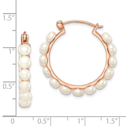 Ss/Gold Plated Sterling Silver Rose-Tone 18K Flash-Plated 4-5mm Hoop Fwc Pearl Earrings