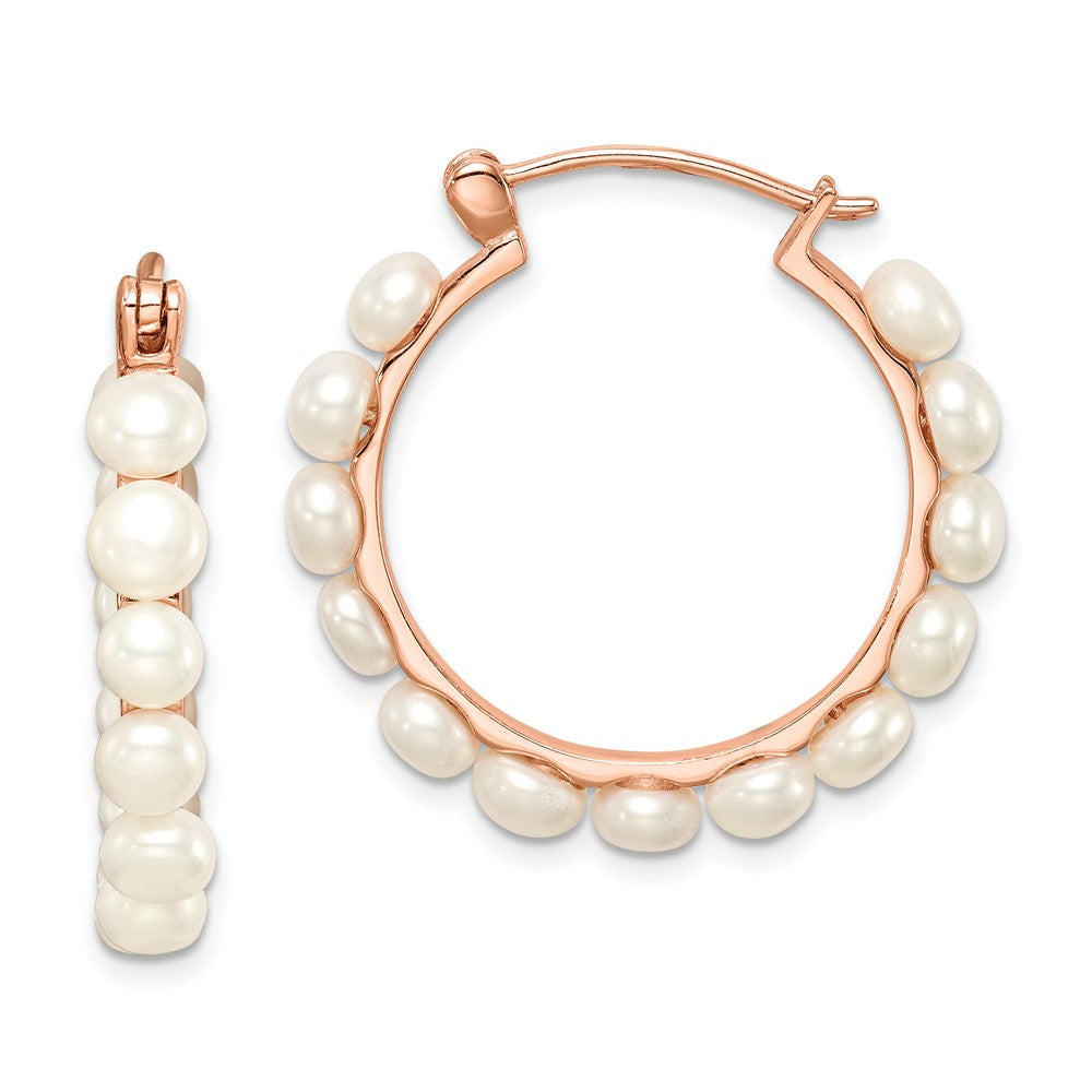 Ss/Gold Plated Sterling Silver Rose-Tone 18K Flash-Plated 4-5mm Hoop Fwc Pearl Earrings