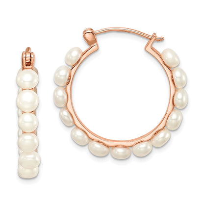 Ss/Gold Plated Sterling Silver Rose-Tone 18K Flash-Plated 4-5mm Hoop Fwc Pearl Earrings