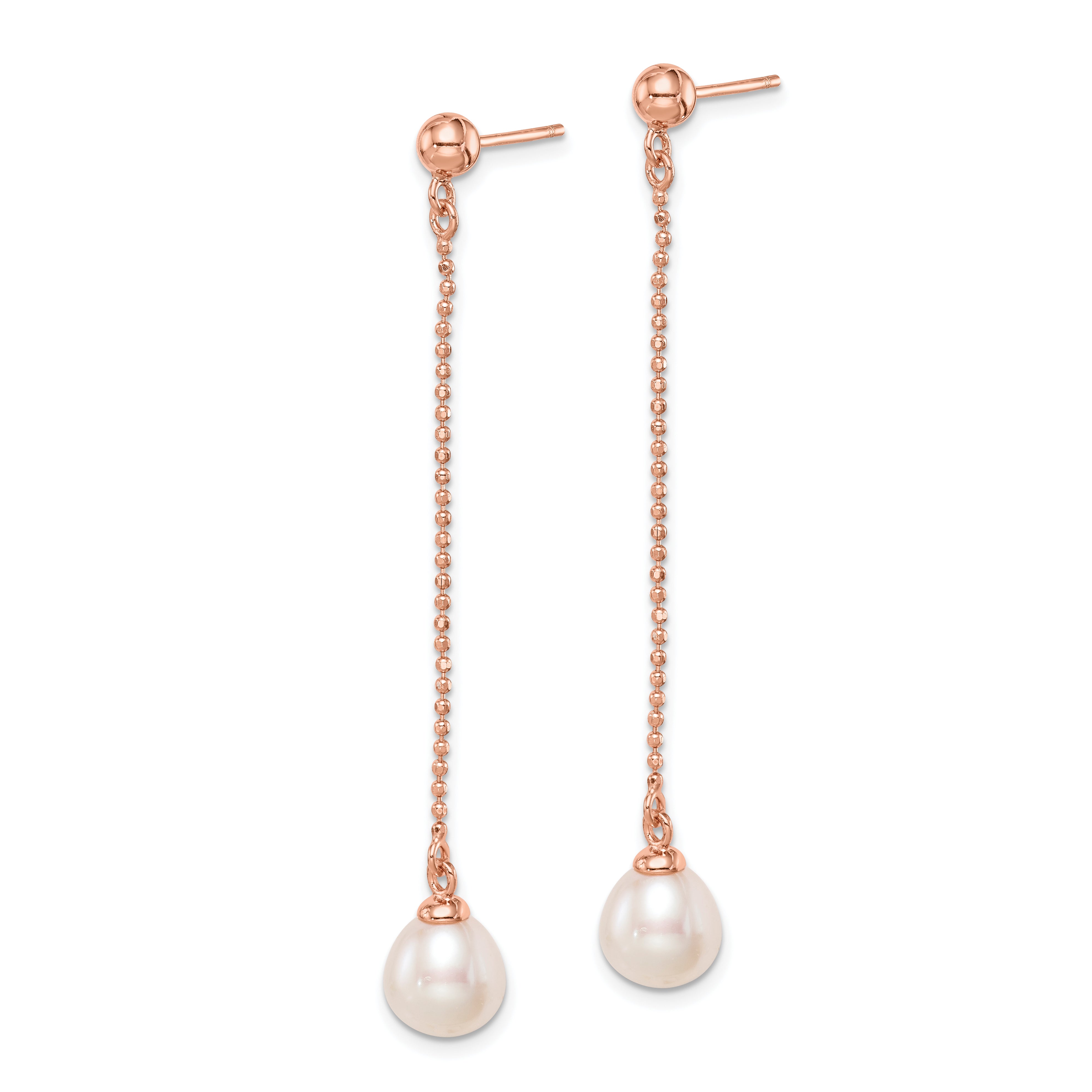 Ss/Gold Plated Sterling Silver Rose-Tone 18K Flash-Plated 7-8mm Drop Fwc Pearl Earrings