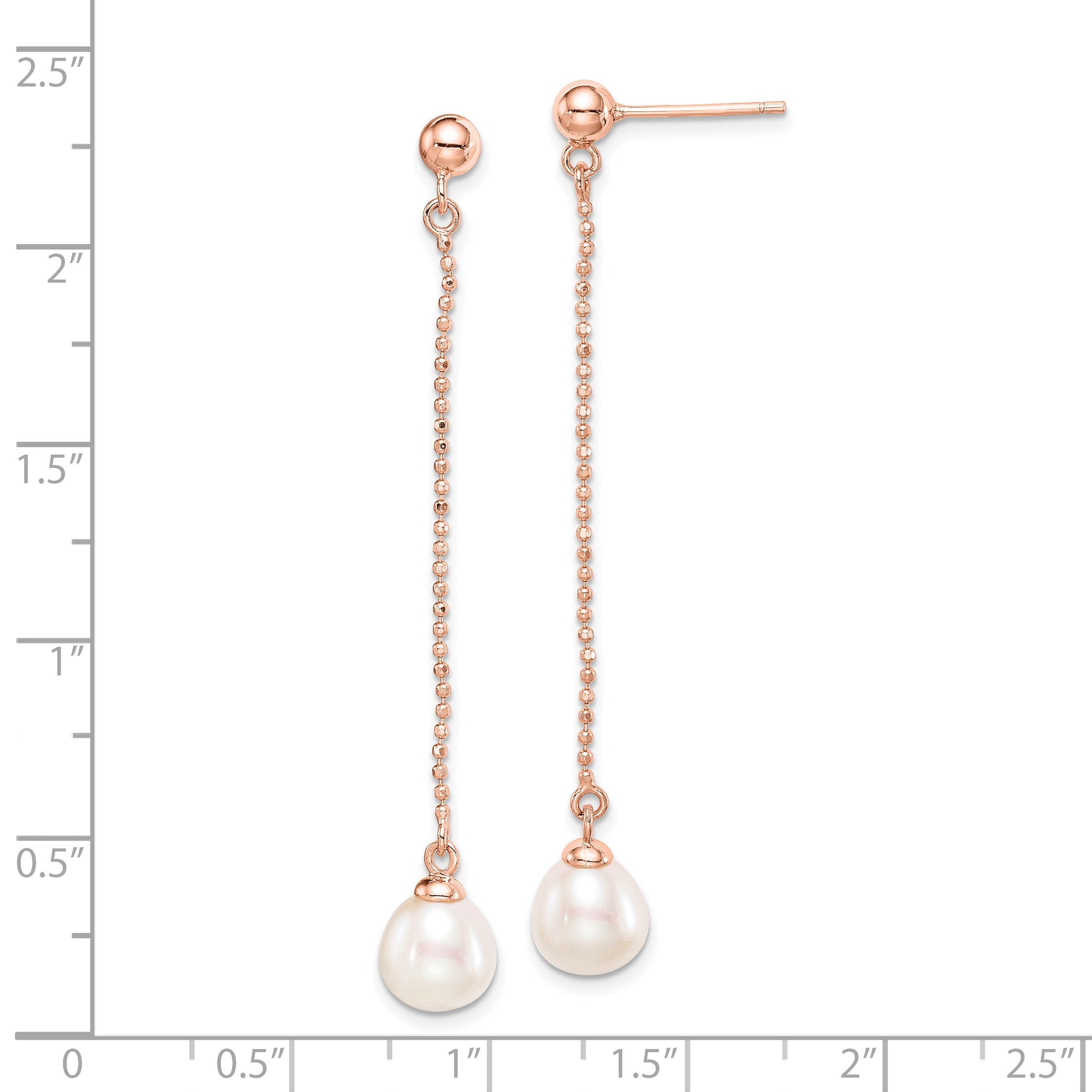 Ss/Gold Plated Sterling Silver Rose-Tone 18K Flash-Plated 7-8mm Drop Fwc Pearl Earrings