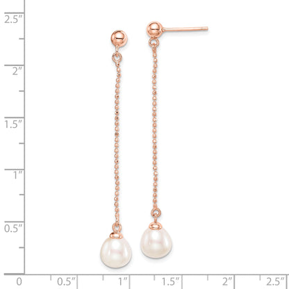 Ss/Gold Plated Sterling Silver Rose-Tone 18K Flash-Plated 7-8mm Drop Fwc Pearl Earrings