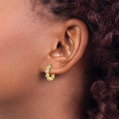 Sterling Silver Gold-Tone Cz Post Hoop Earrings