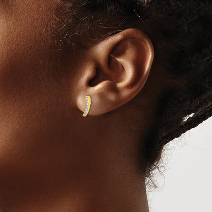 Sterling Silver Gold-Tone Polished Cz Curved Wedge Post Earrings