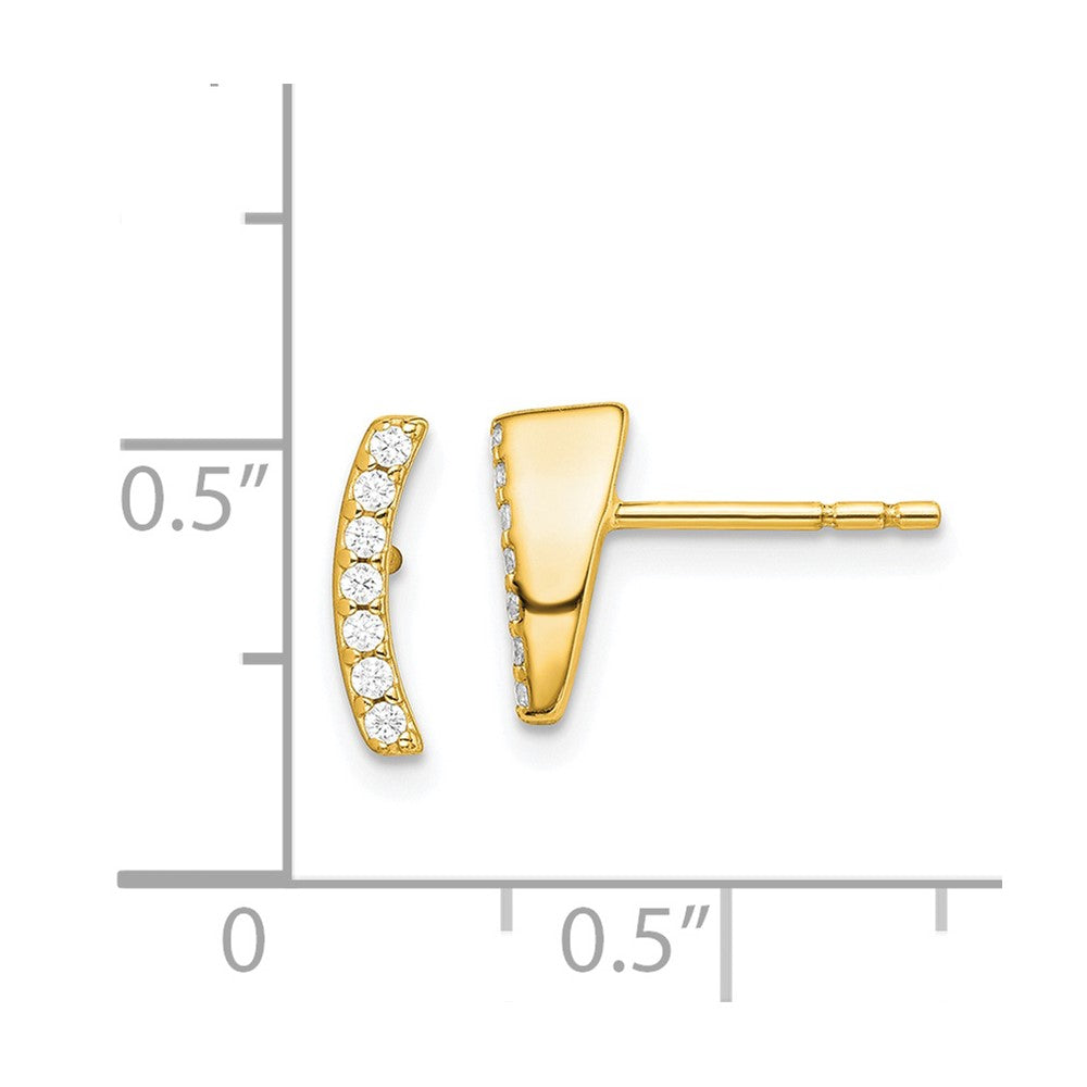 Sterling Silver Gold-Tone Polished Cz Curved Wedge Post Earrings
