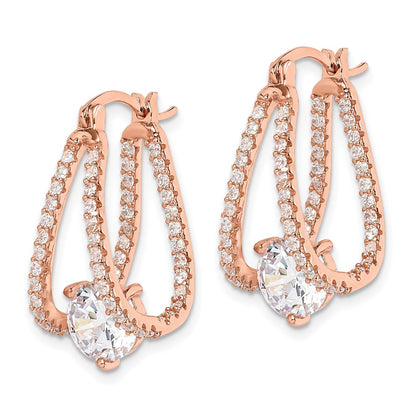 Sterling Silver Rose-Tone Cz Hoop Earrings