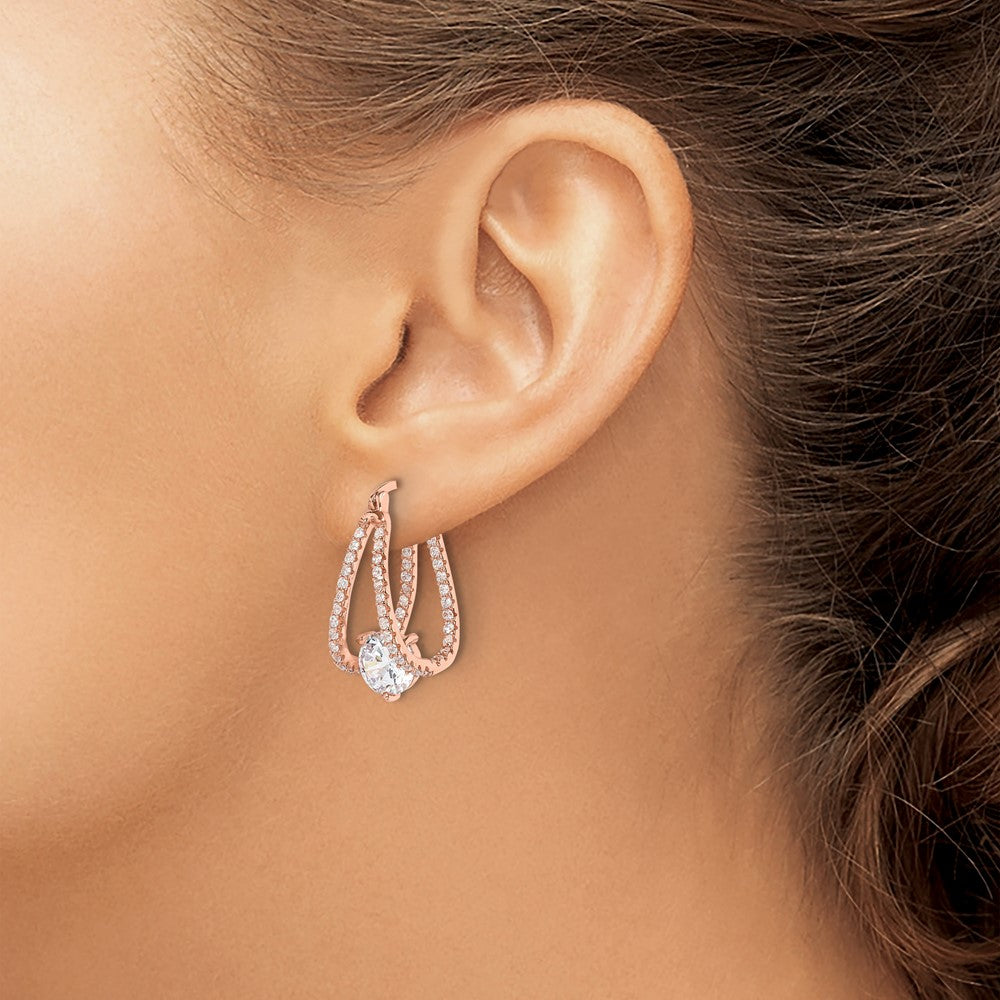 Sterling Silver Rose-Tone Cz Hoop Earrings