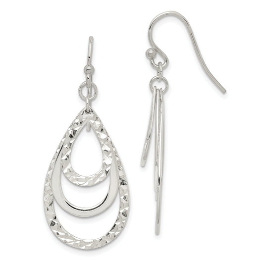 Sterling Silver Polished & Diamond-Cut Triple Teardrop Dangle Earrings