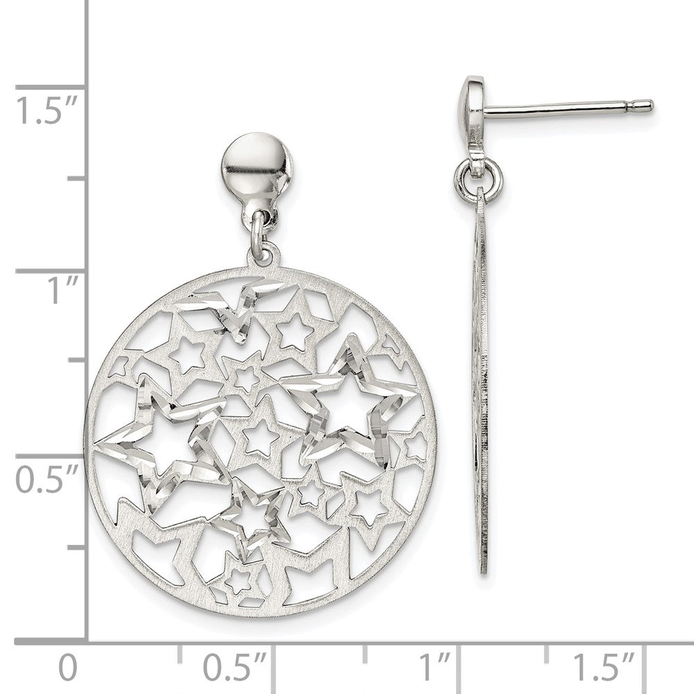Sterling Silver Brushed Star Dangle Earrings