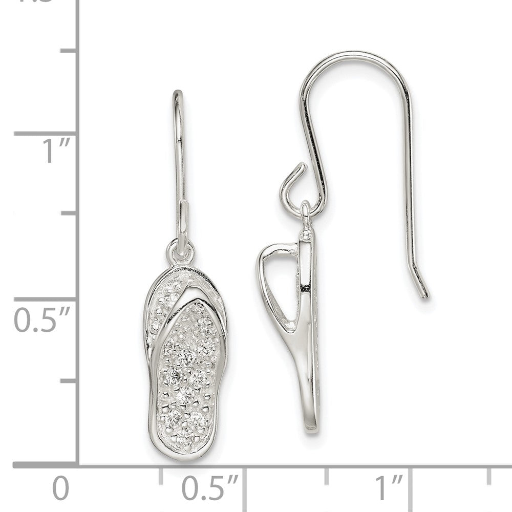 Sterling Silver Cz Flip-Flop Dangle Earrings