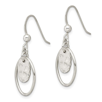 Sterling Silver Polished & Hammered Oval Dangle Earrings