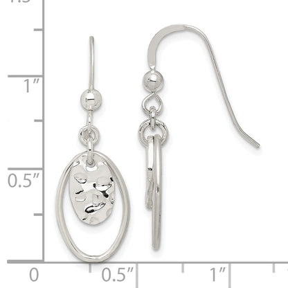 Sterling Silver Polished & Hammered Oval Dangle Earrings