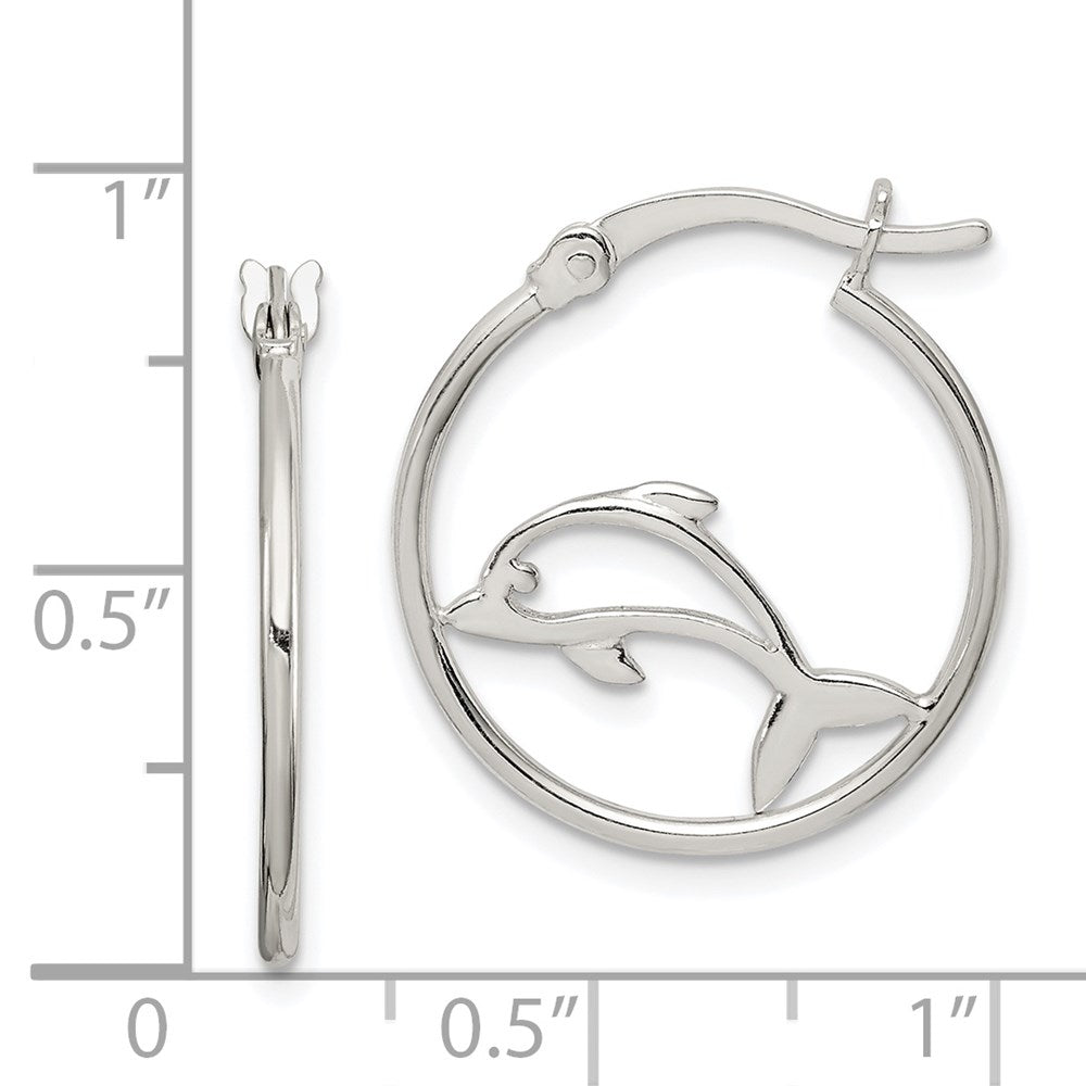 Sterling Silver Polished Dolphin Hoop Earrings