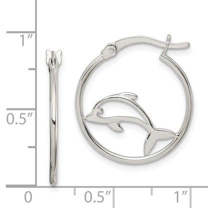 Sterling Silver Polished Dolphin Hoop Earrings