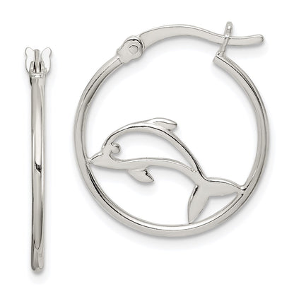 Sterling Silver Polished Dolphin Hoop Earrings