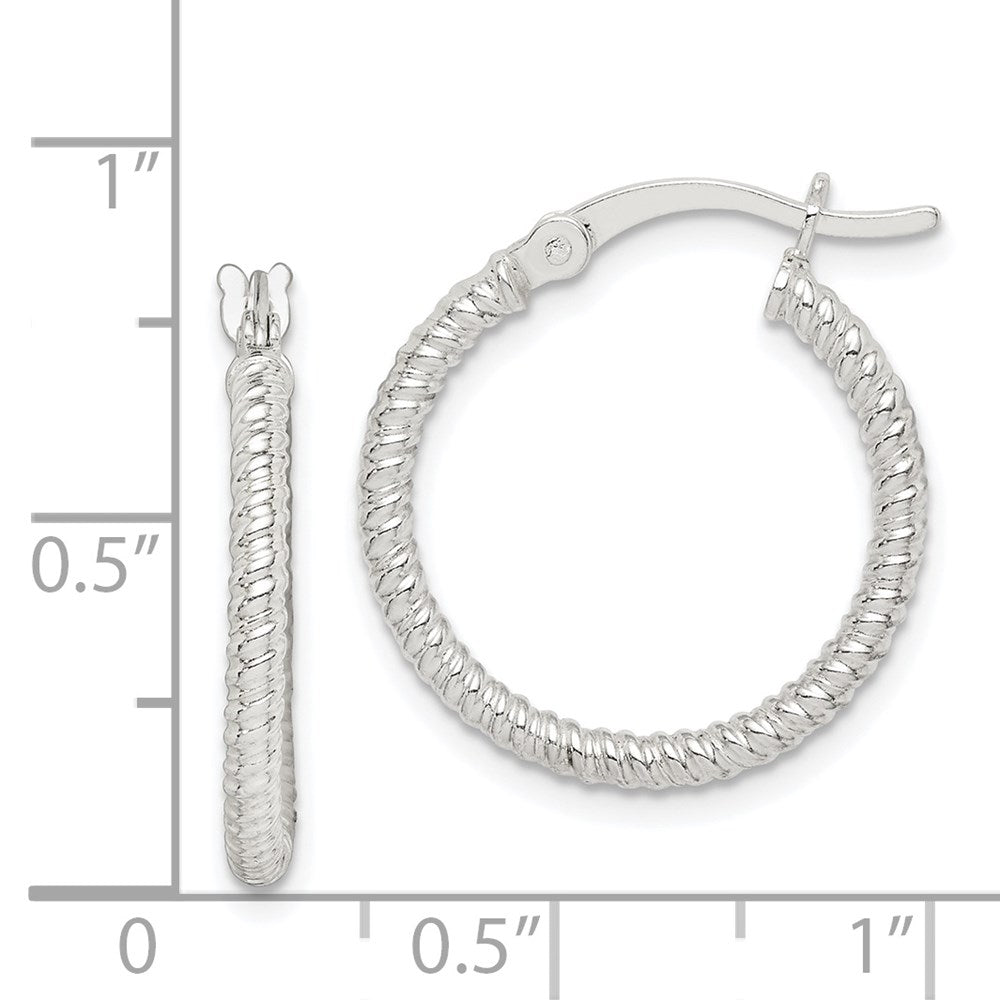 Sterling Silver Twisted 2X20mm Round Hoop Earrings