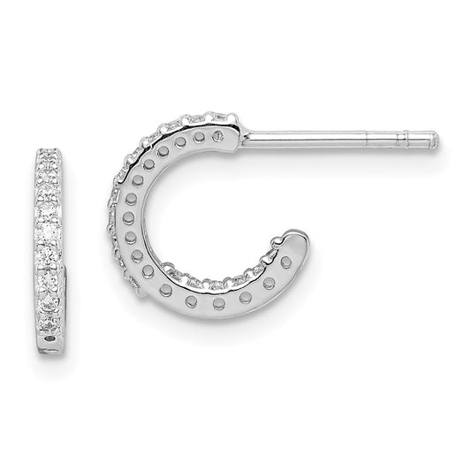 Sterling Silver Rhodium-Plated In/Out Cz Hoop Post Earrings