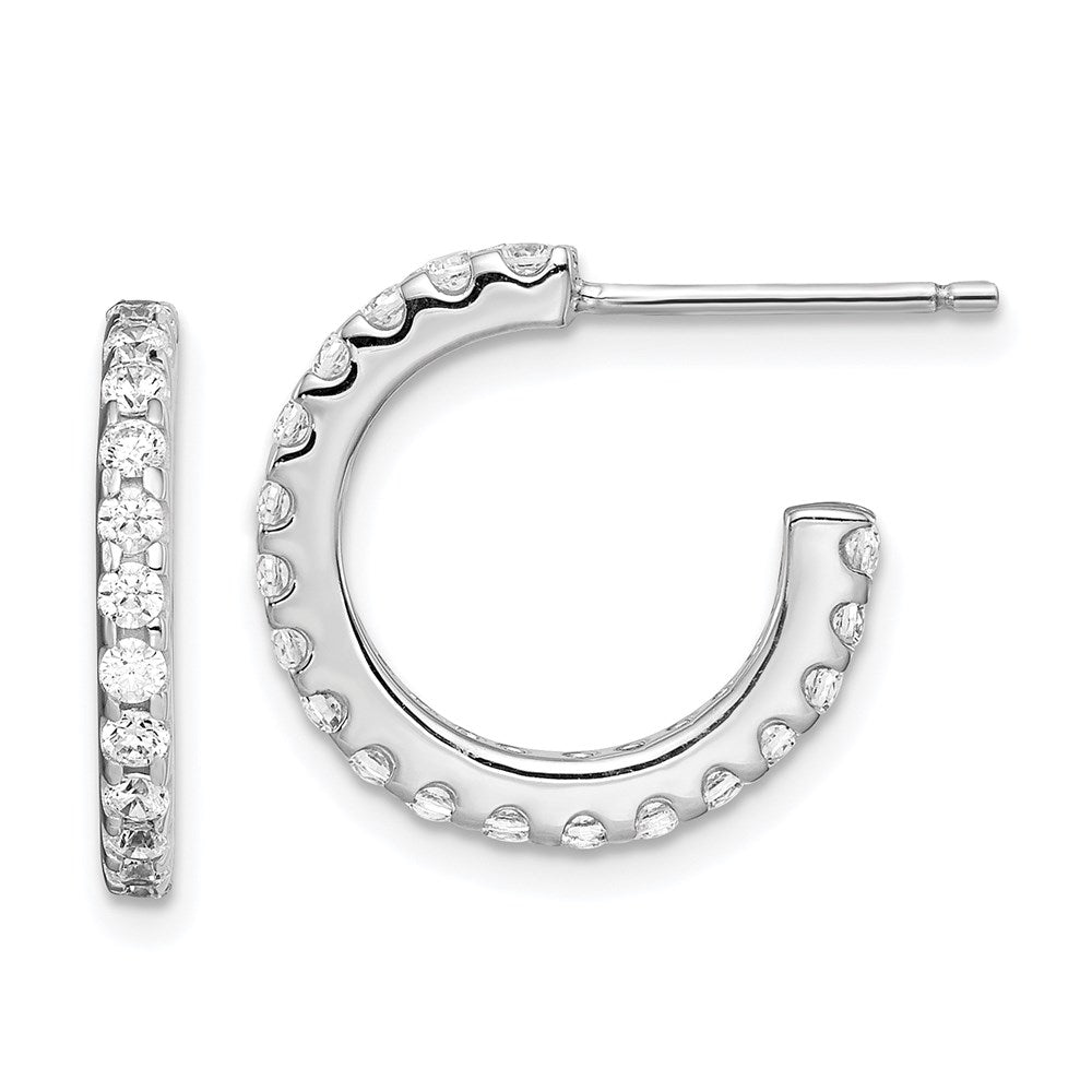 Sterling Silver Rhodium-Plated Cz J-Hoop Earrings