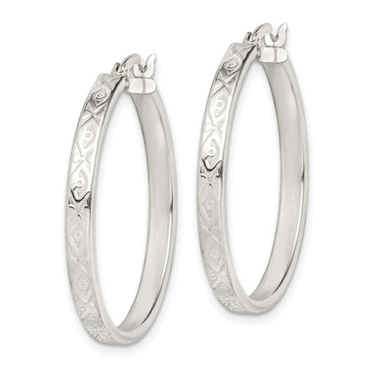 Sterling Silver Patterned 3mm Hoop Earrings
