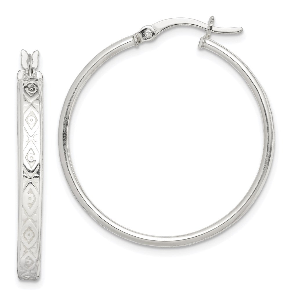 Sterling Silver Patterned 3mm Hoop Earrings