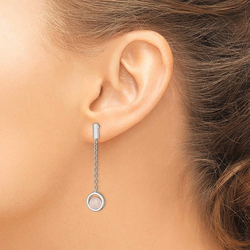Sterling Silver Pink Quartz Dangle Post Earrings