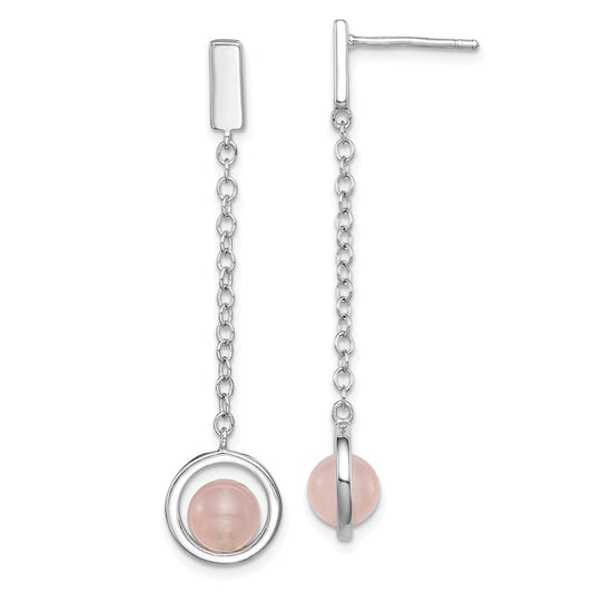 Sterling Silver Pink Quartz Dangle Post Earrings