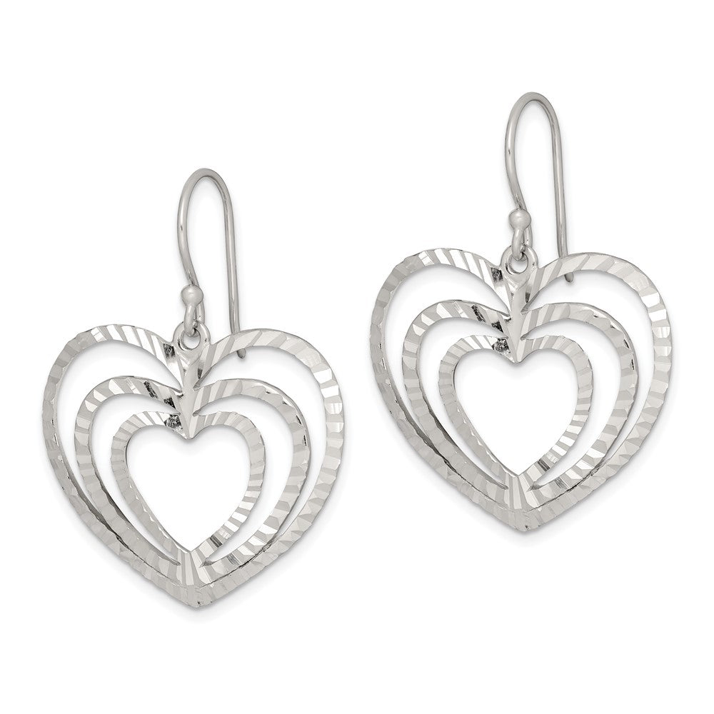 Sterling Silver Diamond-Cut Heart Dangle Earrings