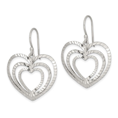 Sterling Silver Diamond-Cut Heart Dangle Earrings