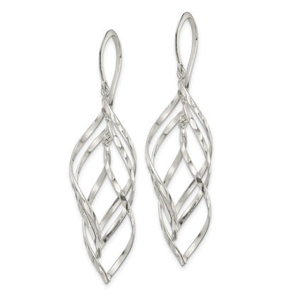 Sterling Silver Fancy Polished & Diamond-Cut Twisted Dangle Earrings