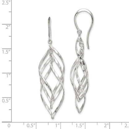Sterling Silver Fancy Polished & Diamond-Cut Twisted Dangle Earrings