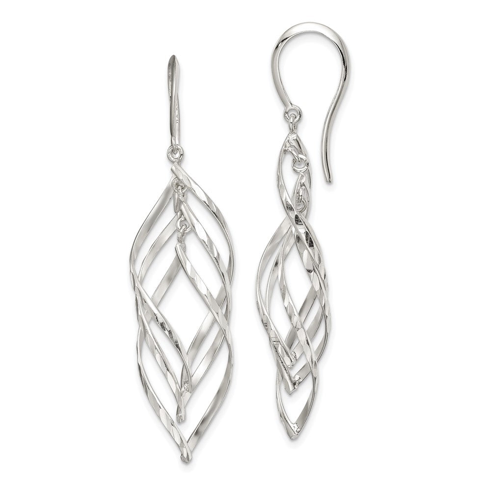 Sterling Silver Fancy Polished & Diamond-Cut Twisted Dangle Earrings