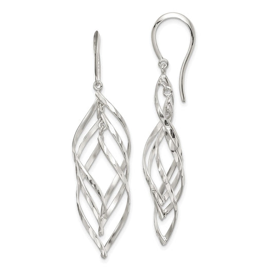 Sterling Silver Fancy Polished & Diamond-Cut Twisted Dangle Earrings